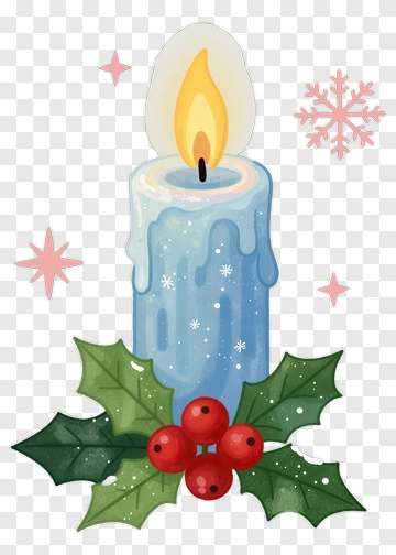 Blue Candle With Holly And Berries PNG