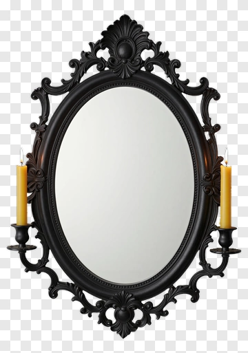 Ornate Black Mirror With Candles PNG