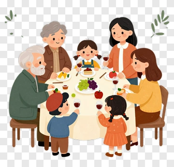 Happy Family Gathering Around A Dinner Table PNG