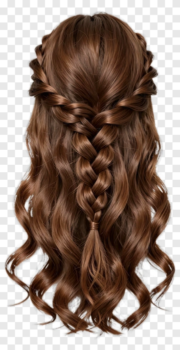 Long Brown Wavy Hair With Braid PNG
