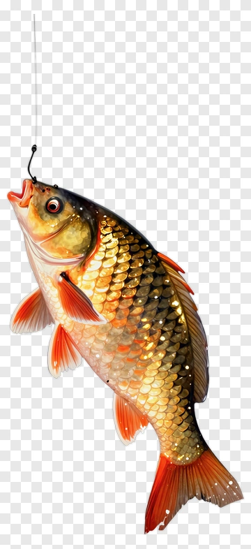 Realistic Carp Fish Caught On A Hook PNG