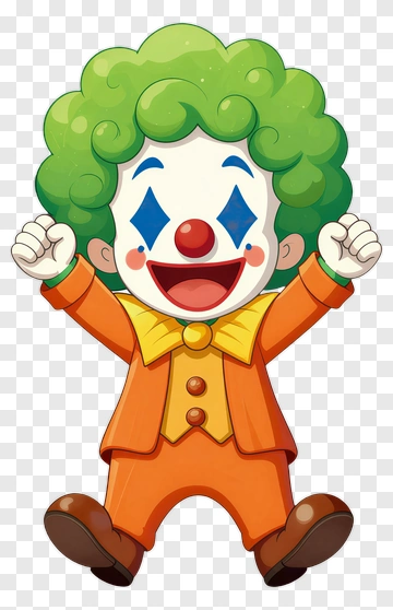 Cartoon Clown With Green Hair And Orange Outfit PNG