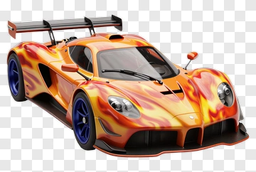 3D Sports Car With Flame Design PNG
