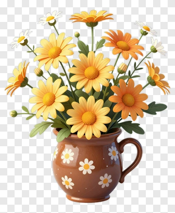 Colorful Flower Bouquet In A Brown Pot PNG