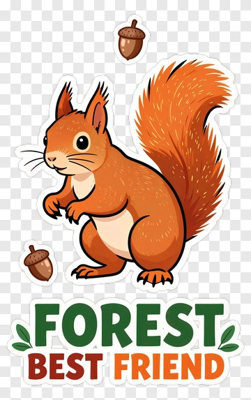 Cartoon Squirrel With Acorns And Forest Best Friend Text PNG