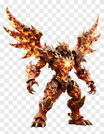 Fiery Demon Warrior With Wings PNG