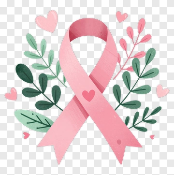 Pink Ribbon With Hearts And Leaves PNG