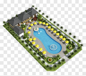 Swimming Pool With Lounge Area And Palm Trees PNG