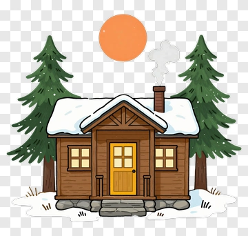 Cartoon Cabin In A Snowy Landscape PNG