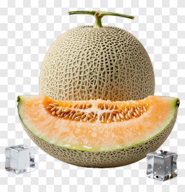 Fresh Cantaloupe With Ice Cubes PNG