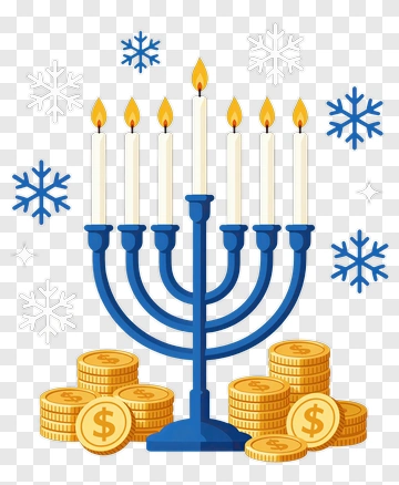 Menorah With Coins And Snowflakes PNG