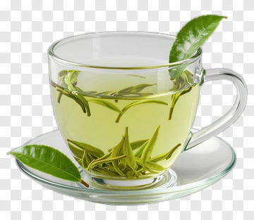 Glass Cup Of Green Tea With Leaves PNG