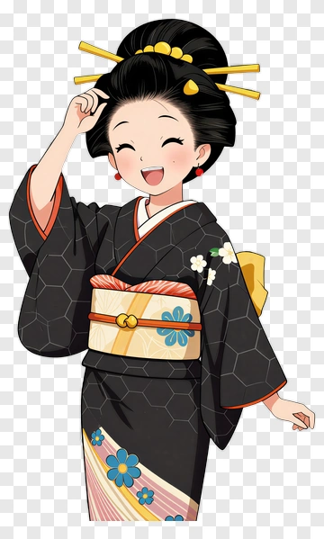 Happy Girl In A Traditional Kimono PNG