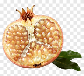 Half Pomegranate With Seeds And Leaf PNG