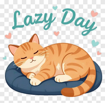 Cartoon Cat On A Lazy Day PNG