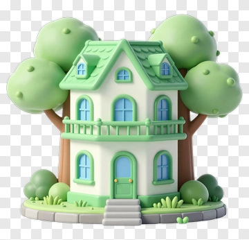 3D House Surrounded By Trees PNG