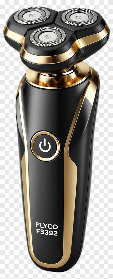 Electric Shaver With Triple Blades And Gold Accents PNG