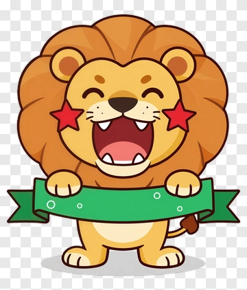 Cartoon Lion Holding A Green Banner PNG