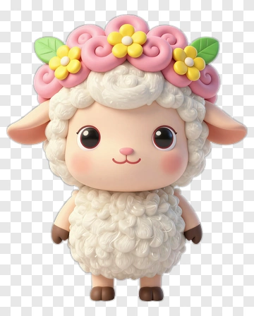 Cute Cartoon Sheep With Flower Crown PNG