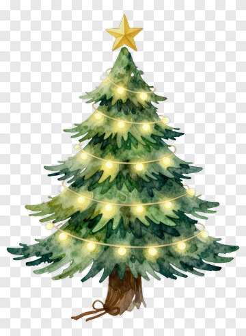 Watercolor Christmas Tree With Lights PNG