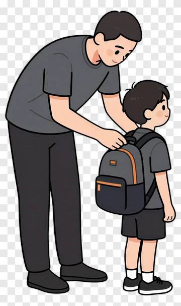 Father Helping Son With Backpack PNG