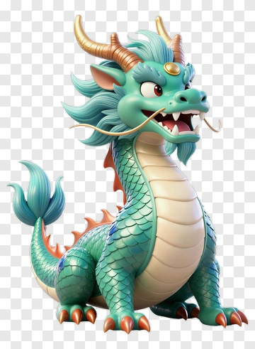 3D Cartoon Dragon With Blue Scales And Horns PNG