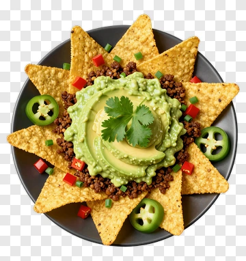Plate Of Nachos With Guacamole And Toppings PNG