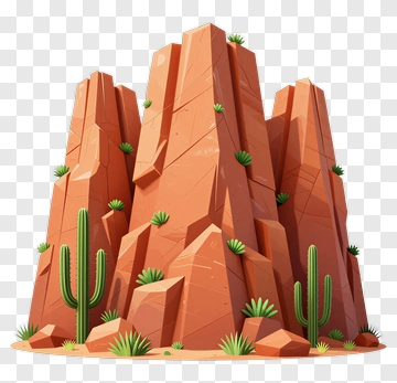 Desert Rock Formation With Cacti PNG