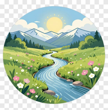 Colorful Landscape With River And Mountains PNG