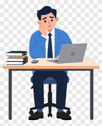 Worried Businessman At Desk With Laptop PNG
