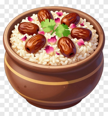 Bowl Of Rice With Dates And Herbs PNG