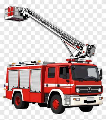 Fire Truck With Extended Ladder PNG