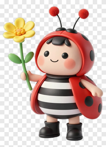 Cartoon Ladybug Holding A Flower PNG