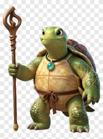 3D Turtle Holding A Staff PNG