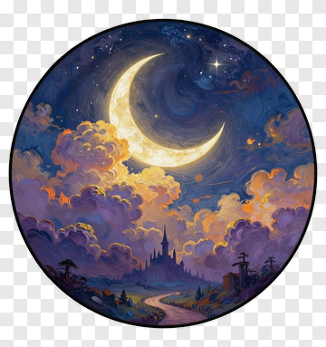 Moonlit Landscape With Castle And Clouds PNG
