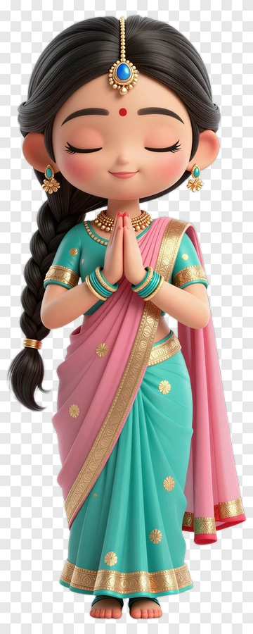 Cartoon Girl In Traditional Indian Attire PNG