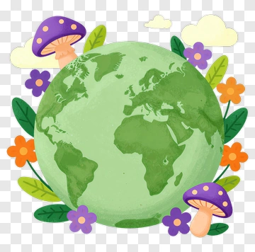 Colorful Earth Surrounded By Flowers And Mushrooms PNG