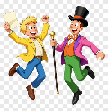 Cartoon Characters Celebrating With Joyful Expressions PNG