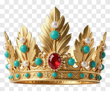 Golden Crown With Red Gem And Turquoise Accents PNG