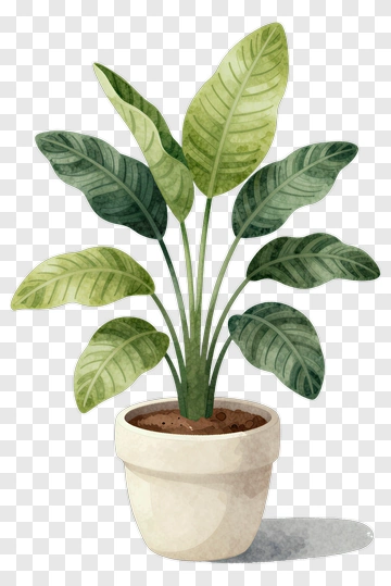 Potted Green Plant With Large Leaves PNG