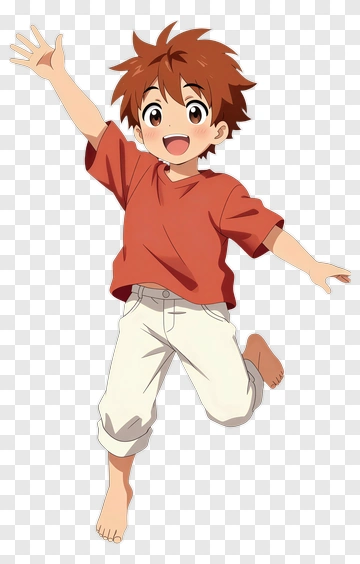 Happy Boy Jumping In A Red Shirt PNG