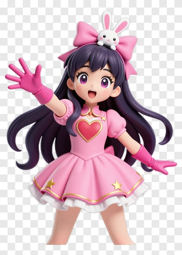 Kawaii Girl Character In Pink Dress With Bunny PNG