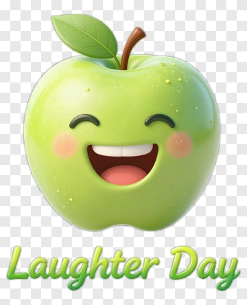 Cartoon Green Apple Smiling For Laughter Day PNG