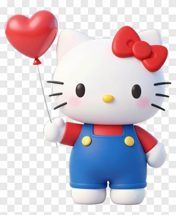 3D Cat Holding A Heart Balloon PNG