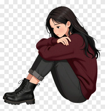 Sad Girl Sitting With Arms Wrapped Around Knees PNG
