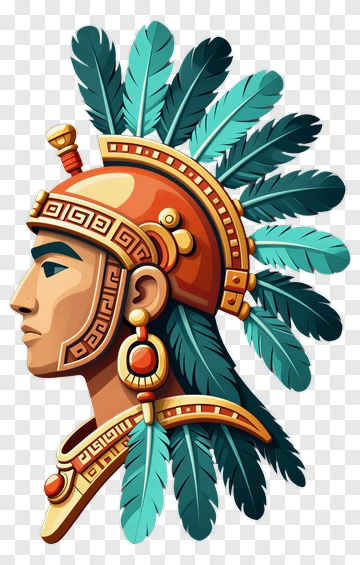 Cartoon Aztec Warrior Profile With Feathered Headdress PNG