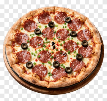 Pepperoni Pizza With Olives And Green Peppers PNG