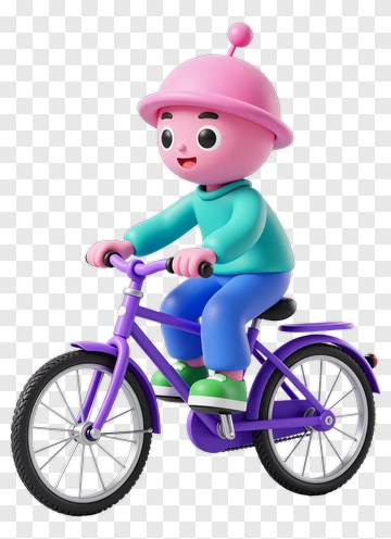 Cartoon Character Riding A Purple Bicycle PNG