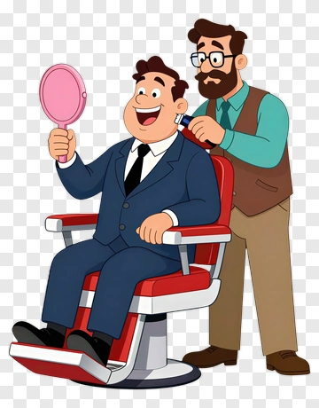 Cartoon Barber Cutting Hair PNG