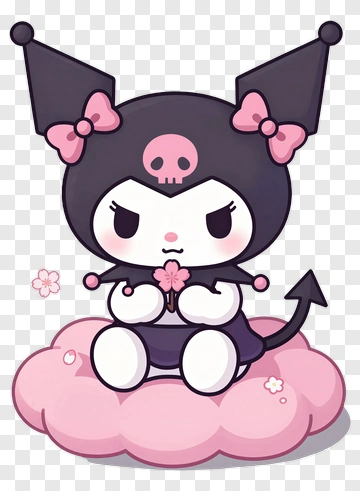 Kawaii Character Sitting On A Pink Cloud PNG